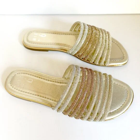 Mix No. 6 Zail Lt Gold Slip On Sandals with Rhinestones Size 8.5 NEW in BOX - Picture 3 of 9